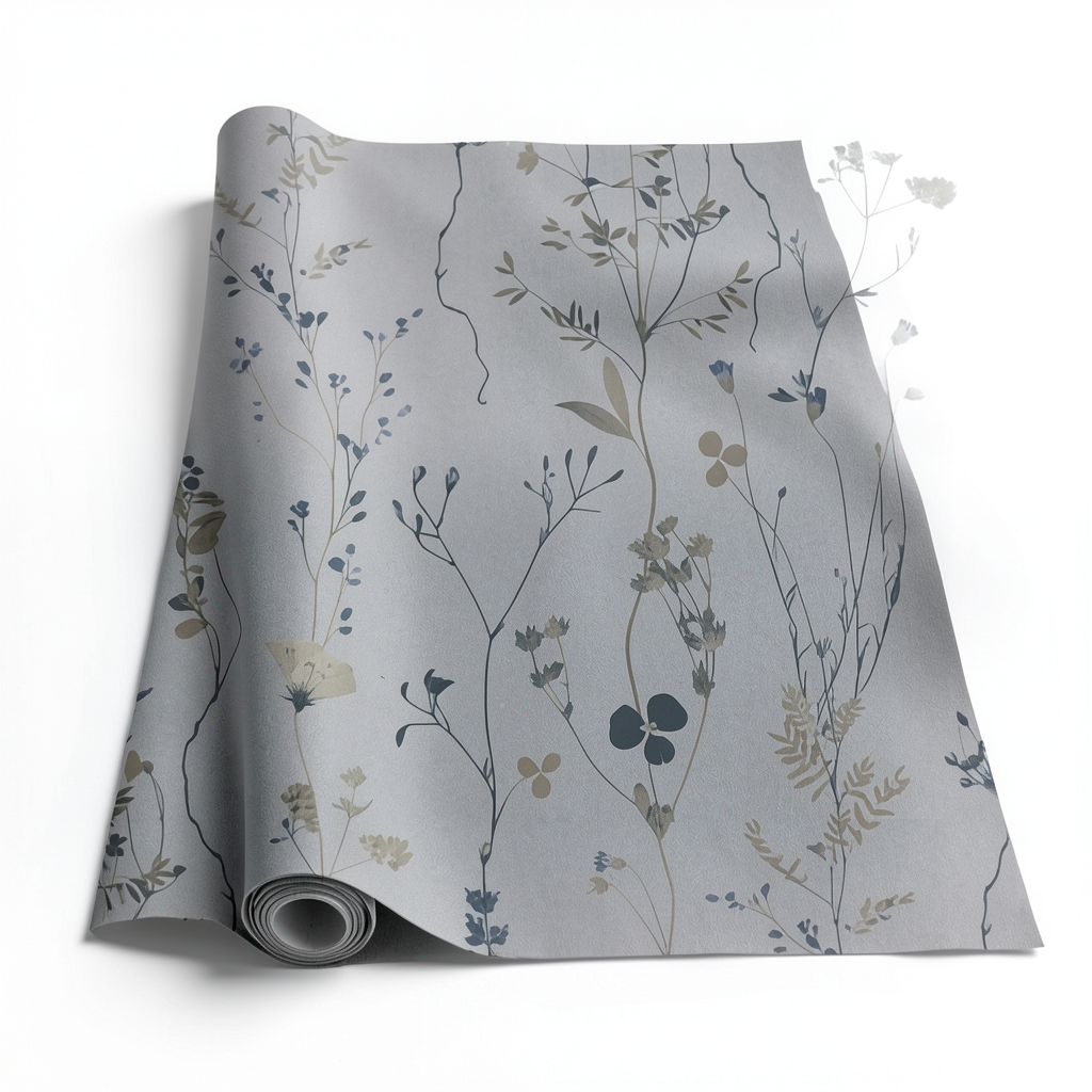 Leaf-patterned Wallpaper 0.53m x 10m Gray Color, Model 221341