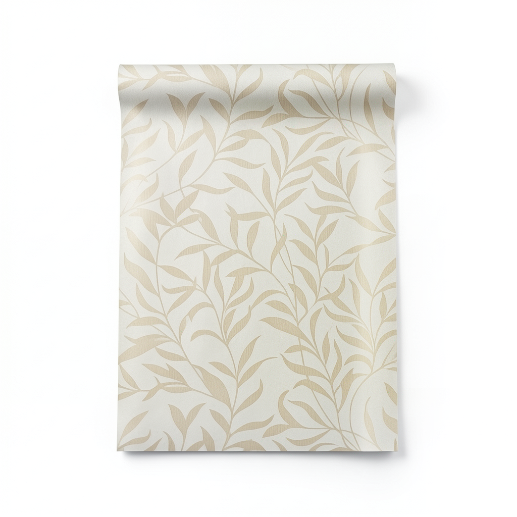 Wall Decoration Leaf-Patterned Design 10m x 0.53m Beige