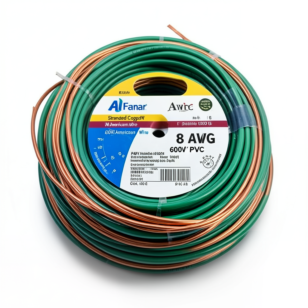 سلك امريكي AWM نحاس مجدول 600 فولت 8 AWG، عزل PVC لون أخضر، 500 قدم | شركة الفنار