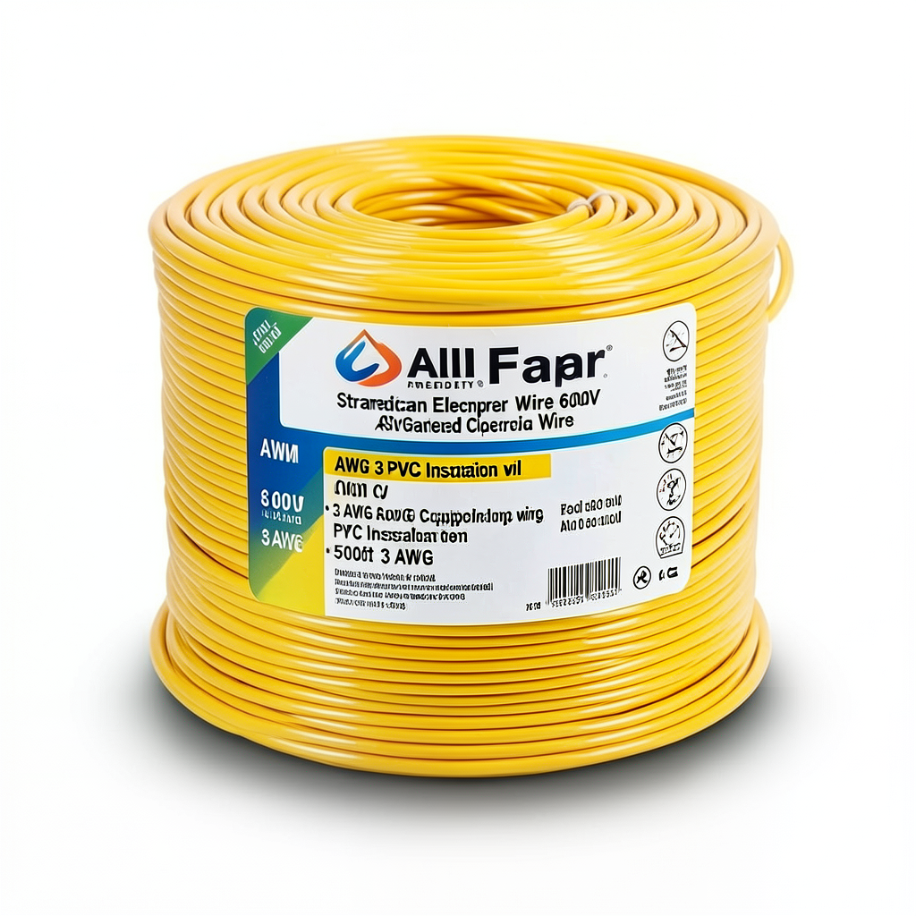 Stranded Copper AWM American Electrical Wire 600V 3 AWG PVC Insulation Yellow 500ft Coil | Al Fanar