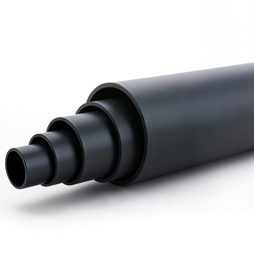 مواسير بلاستيك HDPE ضغط 4 بار PE 80، قطر خارجي 450 مم، SDR 33، لون أسود