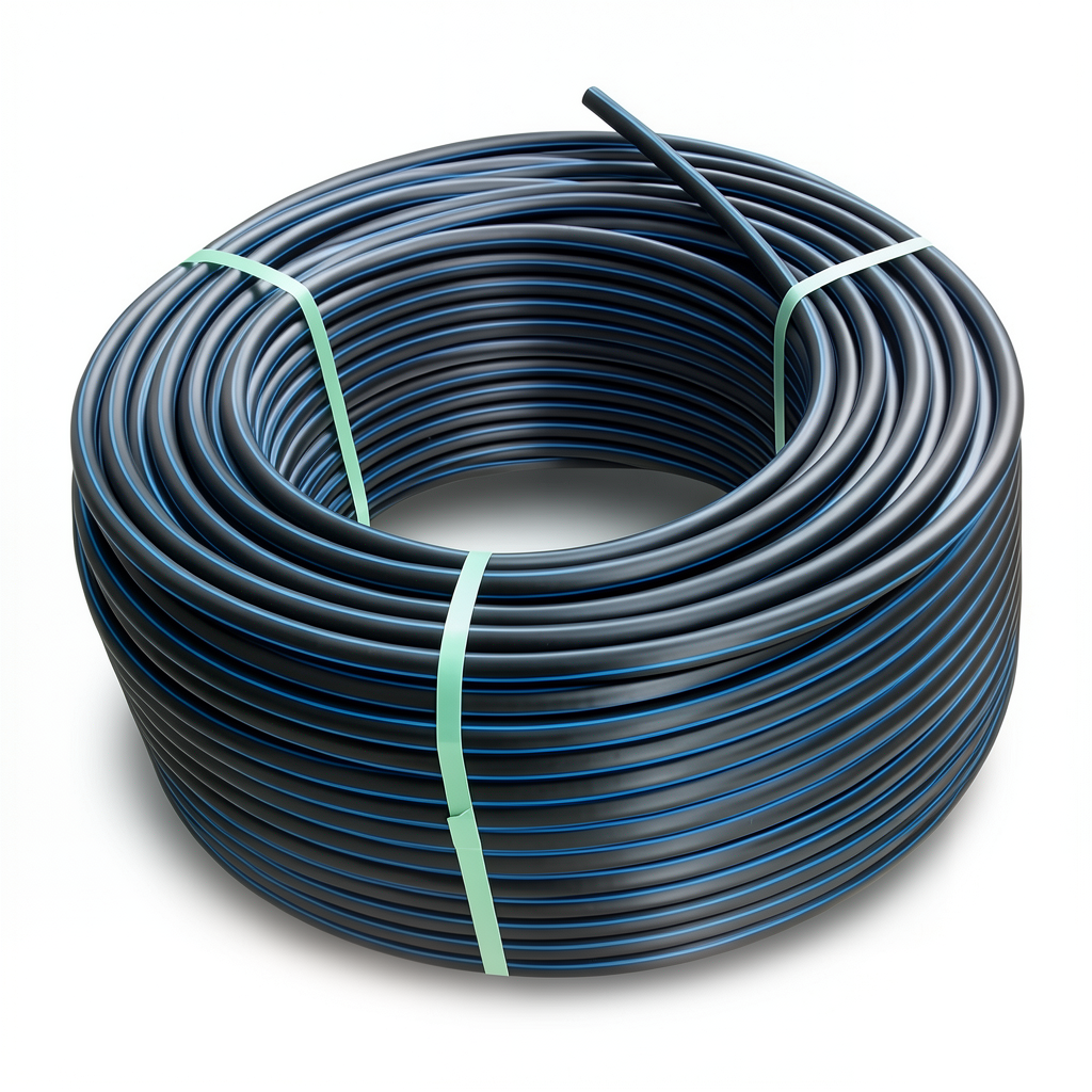 HDPE Plastic Coil Pipe Nominal Pressure 10 Bar PE 80 OD 40 mm SDR 13.6 Black with Blue Stripes