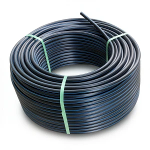 لفة أنابيب بلاستيك HDPE ضغط 10 بار PE 80 قطر خارجي 90 مم SDR 13.6 أسود مع خطوط زرقاء