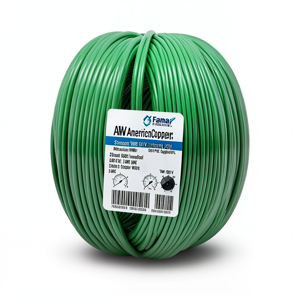 سلك كهرباء امريكي AWM نحاس مجدول 600 فولت 3 AWG عزل PVC لون أخضر 500 قدم لفافة | شركة الفنار