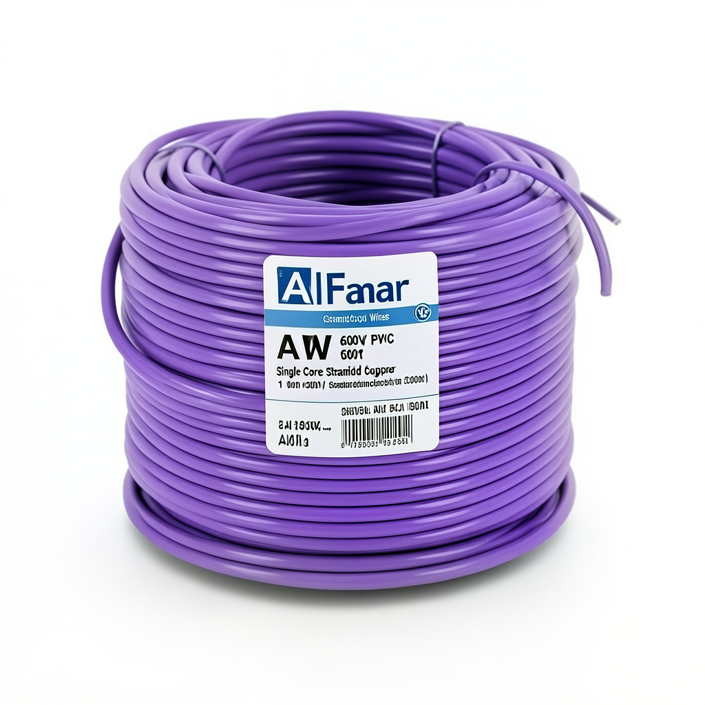 سلك كهرباء مفرد نحاس مجدول 1 AWG، 600 فولت، عزل PVC بنفسجي 500 قدم | شركة الفنار