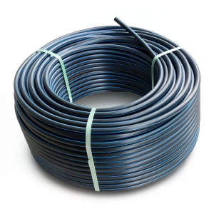 HDPE Plastic Coil Pipe PN 10 Bar PE 80 OD 90 mm SDR 13.6 Black with Blue Stripes