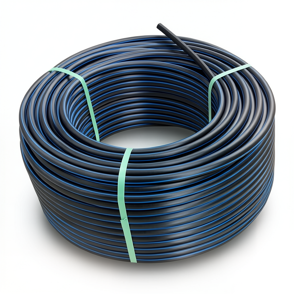لفة أنابيب بلاستيك HDPE ضغط 10 بار PE 80 قطر خارجي 160 مم SDR 13.6 أسود مع خط أزرق
