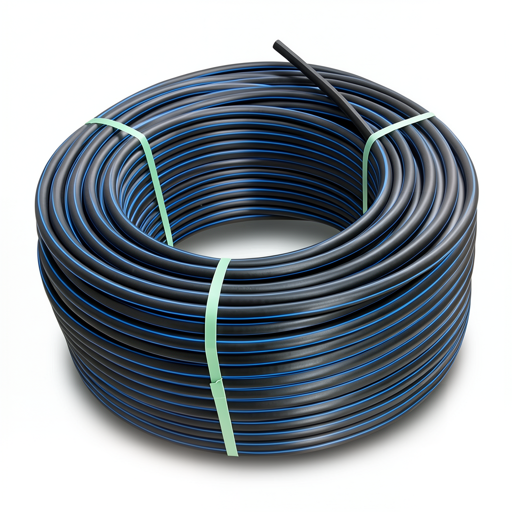 HDPE Plastic Coil Pipe Nominal Pressure 12.5 Bar PE 80 20 mm SDR 11 Black with Blue Stripes