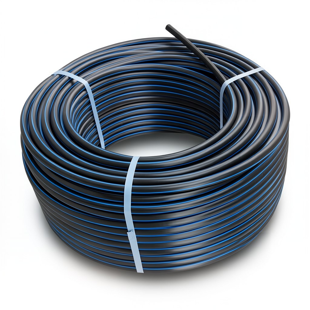 HDPE Plastic Coil Pipe PN 12.5 Bar PE 80 OD 25 mm SDR 11 Black with Blue Stripes