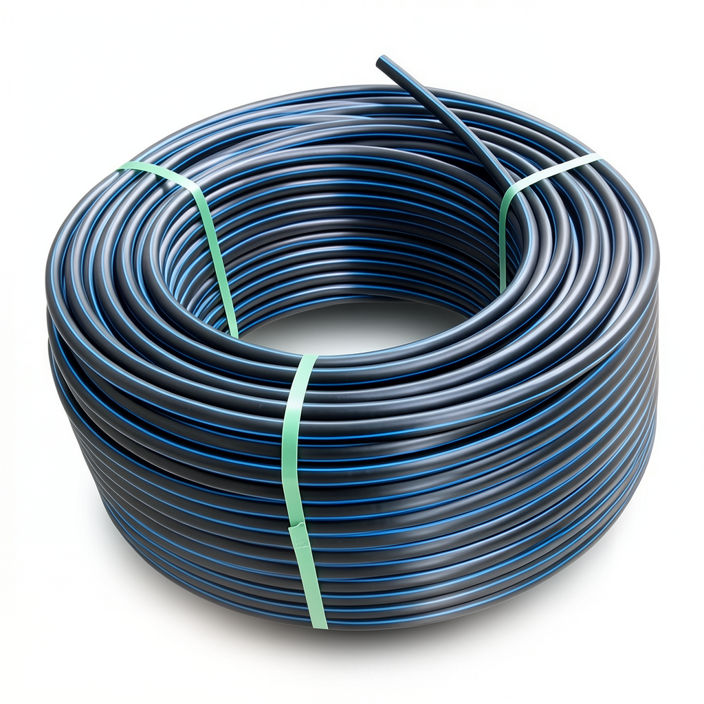 HDPE Plastic Coil Pipe Nominal Pressure 12.5 Bar PE 80 OD 32 mm SDR 11 Black with Blue Stripes