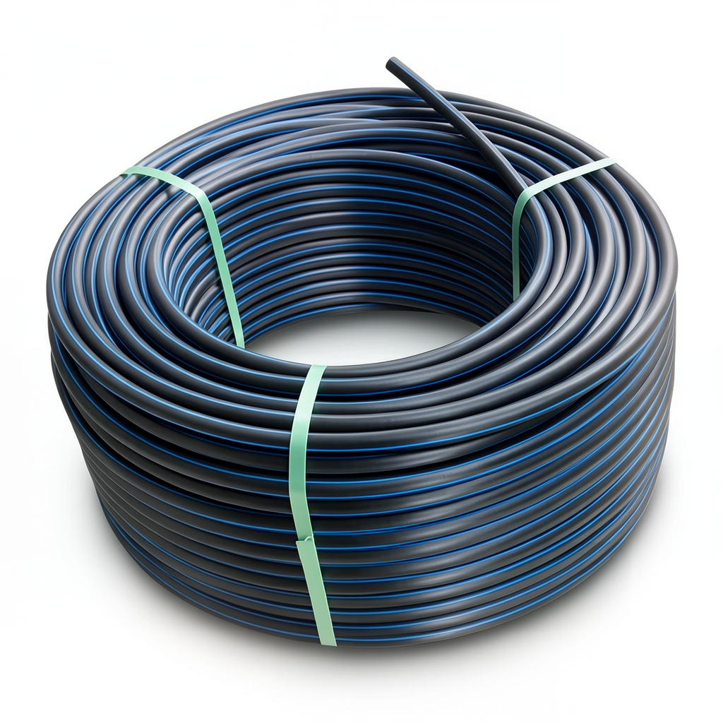 HDPE Plastic Coil Pipe Nominal Pressure 12.5 Bar PE 80 40 mm SDR 11 Black with Blue Stripes