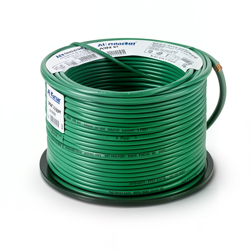 سلك كهرباء امريكي AWM نحاس مجدول 600 فولت 3 AWG عزل PVC لون أخضر 500 قدم لفافة | شركة الفنار