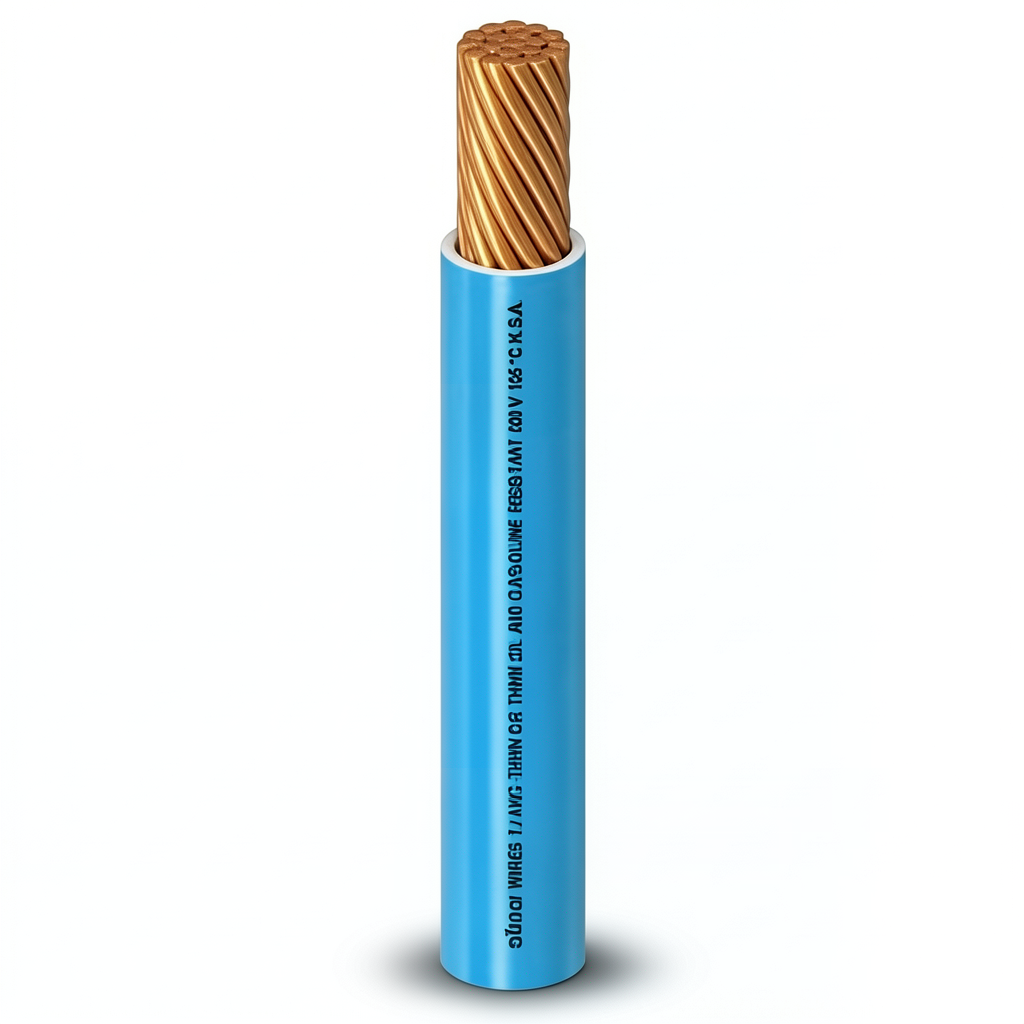 لفة سلك كهرباء مفرد AWM نحاس مجدول 3/0 AWG، 600 فولت، عزل PVC أزرق، 500 قدم | شركة الفنار