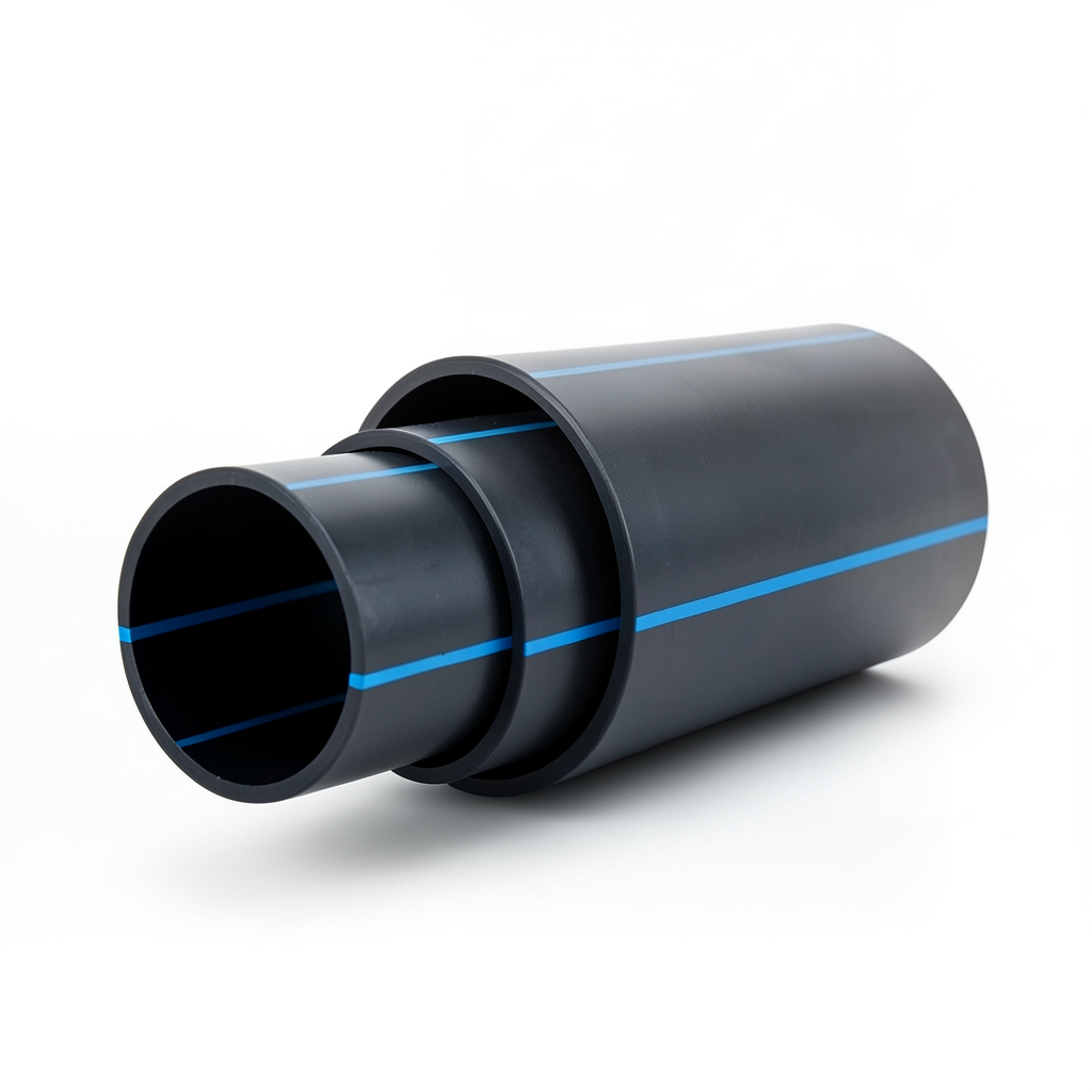 أنابيب بلاستيك HDPE ضغط 10 بار PE 100 قطر خارجي 630 مم SDR 17 أسود مع خط أزرق