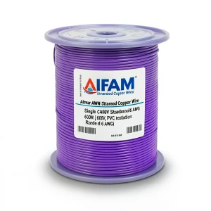 لفة سلك مفرد نحاس مجدول AWM مقاس 6 AWG، 600 فولت، عزل PVC، بنفسجي، طول 500 قدم | شركة الفنار