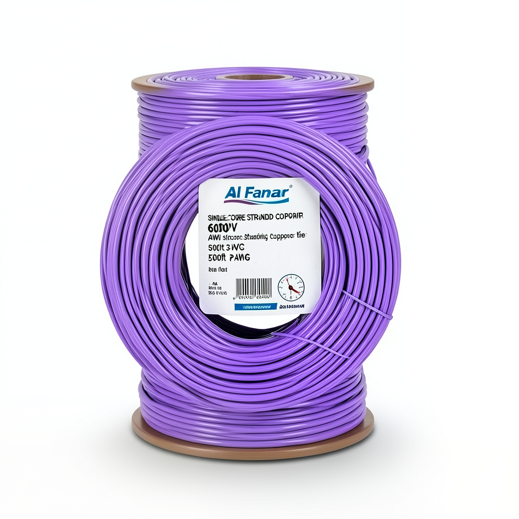 سلك مفرد نحاس مجدول 600 فولت AWM مقاس 3 AWG معزول PVC بنفسجي طول 500 قدم | شركة الفنار