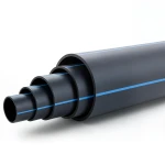 أنابيب بلاستيك HDPE ضغط 8 بار PE 80 قطر خارجي 355 مم SDR 17 أسود مع خطوط زرقاء