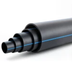 أنابيب HDPE ضغط اسمي 12.5 بار PE 100 قطر خارجي 200 مم SDR 13.6 أسود مع خط أزرق