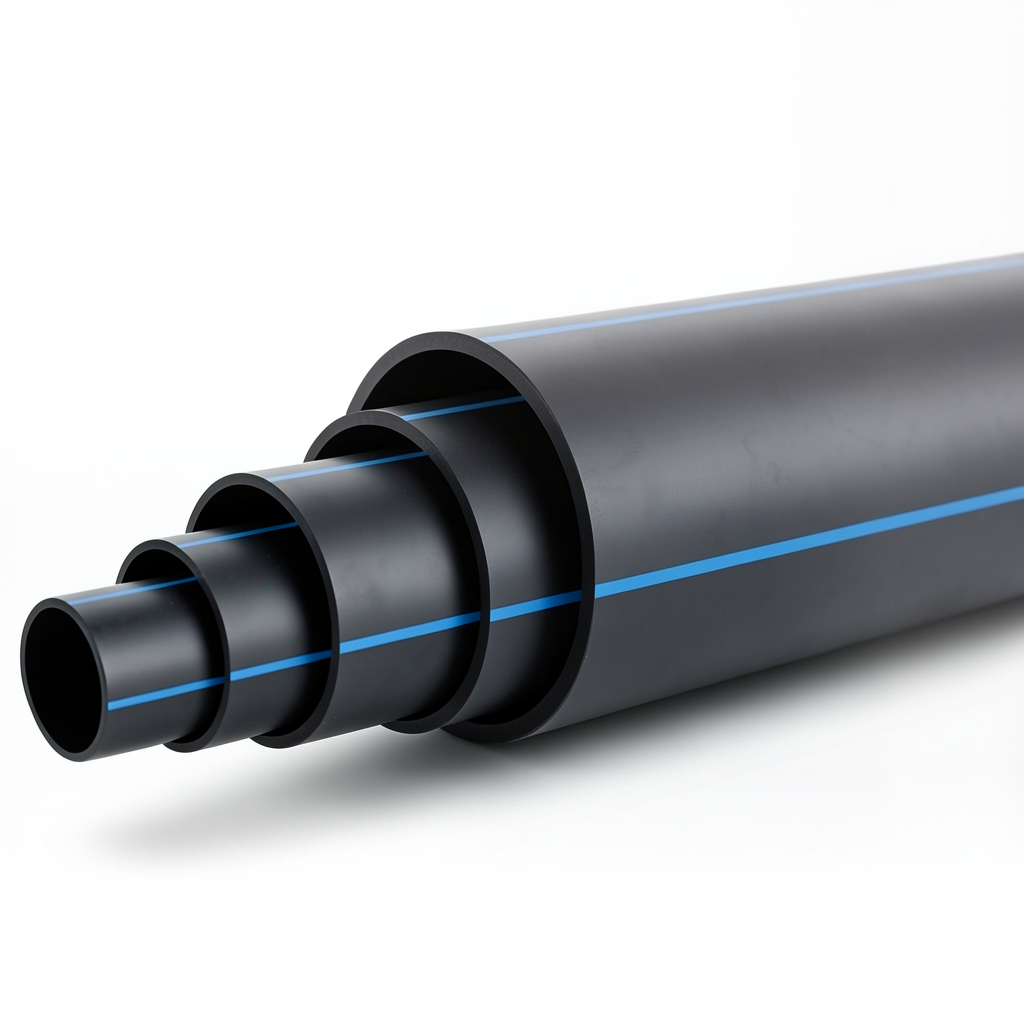 HDPE Pipe Nominal Pressure 12.5 Bar PE 100 OD 200 mm SDR 13.6 Black with Blue Stripes