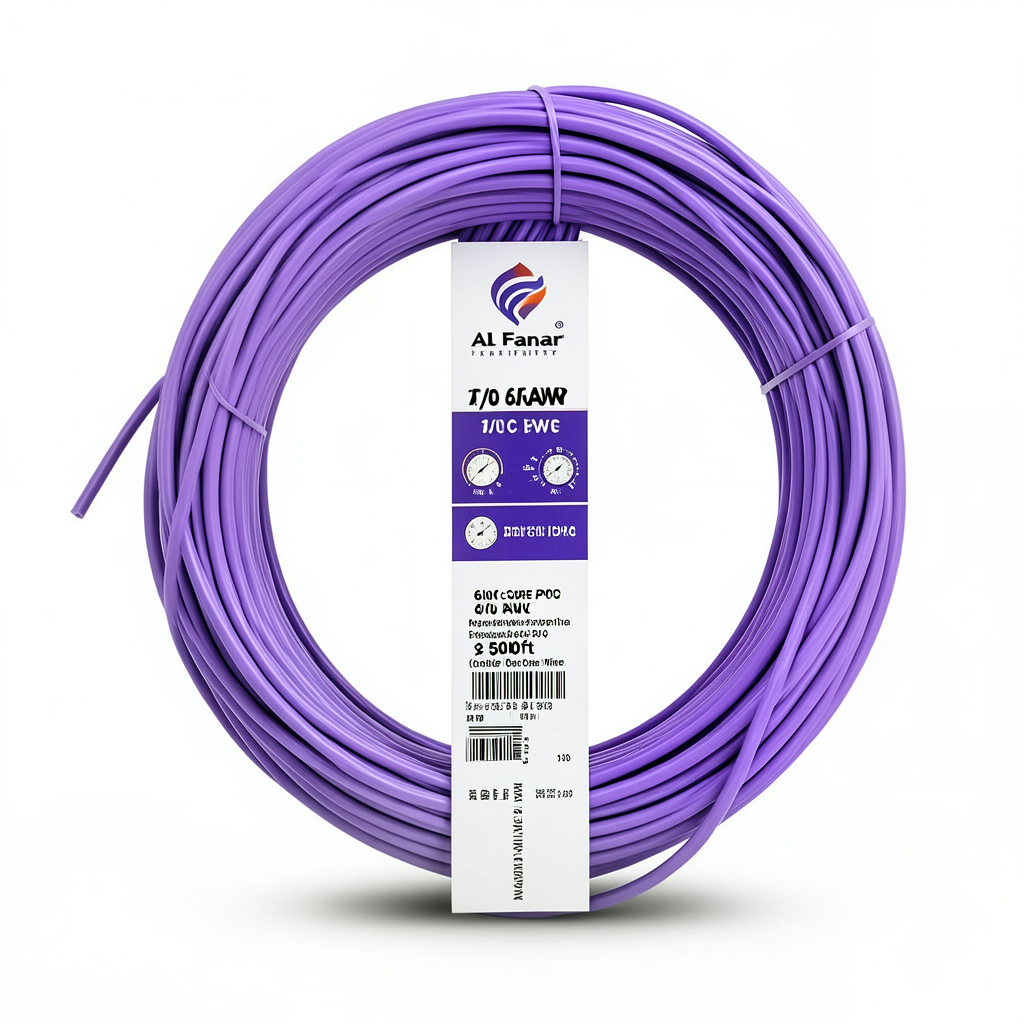 سلك مفرد نحاس مجدول 1/0 AWG 600 فولت عزل PVC بنفسجي طول 500 قدم | شركة الفنار