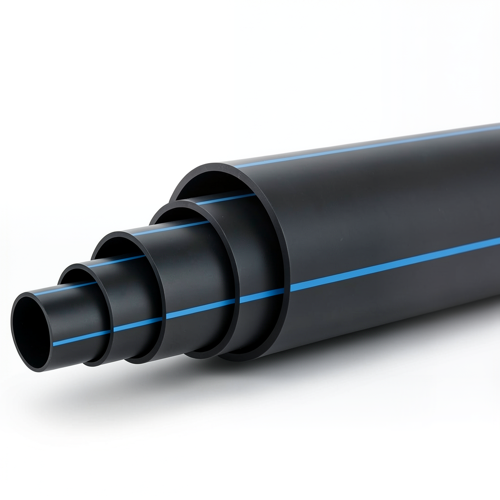 أنابيب بلاستيك HDPE ضغط 8 بار PE 80 قطر خارجي 280 مم SDR 17 أسود مع خطوط زرقاء