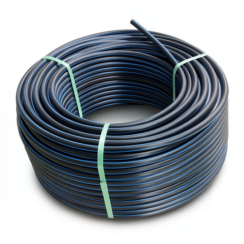 لفة أنابيب بلاستيك HDPE ضغط 10 بار PE 80 قطر خارجي 160 مم SDR 13.6 أسود مع خط أزرق