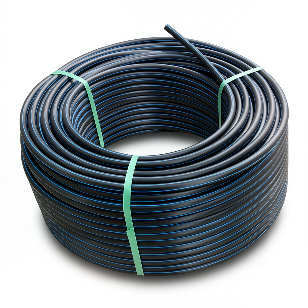 HDPE Plastic Coil Pipe Nominal Pressure 12.5 Bar PE 80 OD 32 mm SDR 11 Black with Blue Stripes