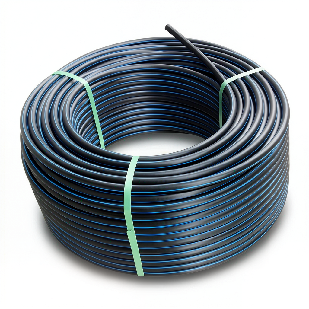 لفة أنابيب بلاستيك HDPE ضغط 12.5 بار PE 80 قطر خارجي 40 مم SDR 11 لون أسود مع خط أزرق