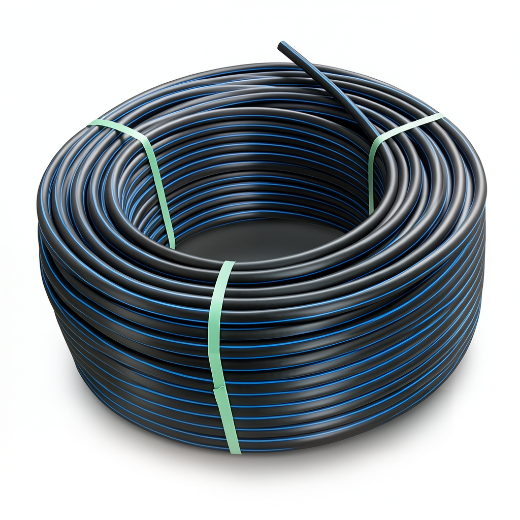 لفة أنابيب بلاستيك HDPE ضغط 12.5 بار [PE 80] قطر خارجي 50 مم SDR 11 لون أسود مع خط أزرق