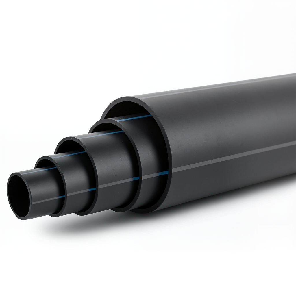 HDPE Polyethylene Pipe Pressure 4 Bar PE 80 Size 630 mm SDR 33 Black