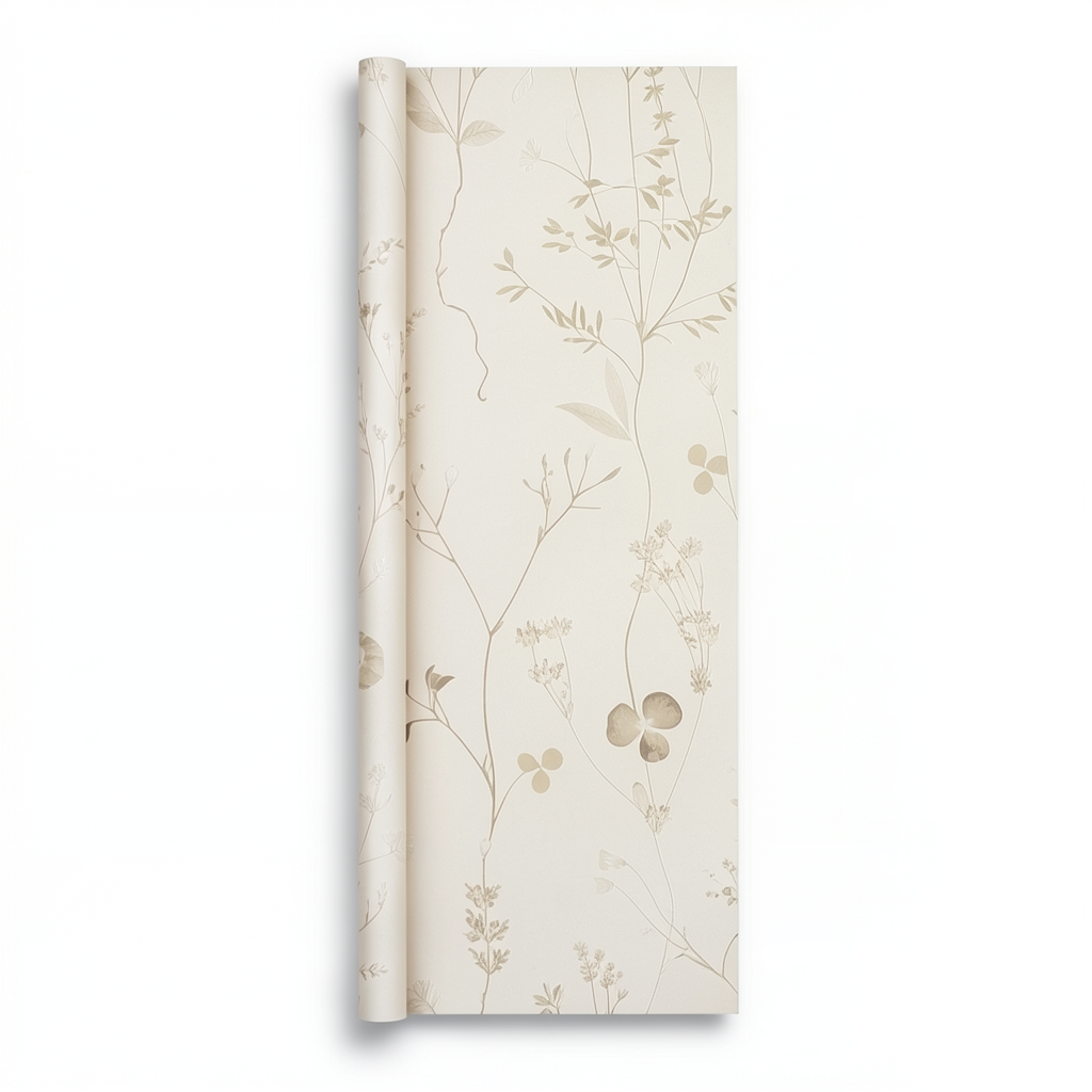 Wallpaper Leaf-Patterned Design 10 m x 0.53 m, Pale Beige