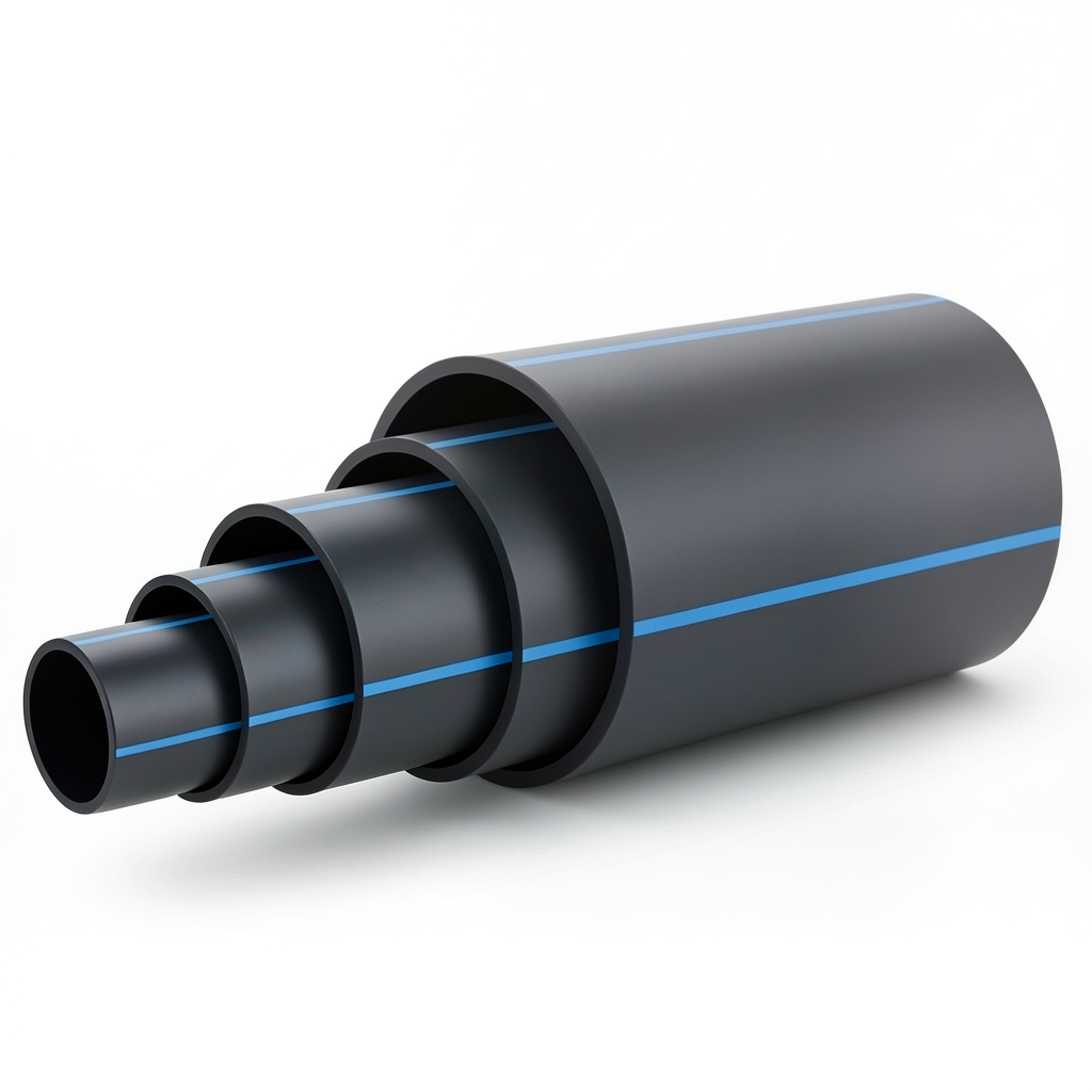 HDPE Polyethylene Pipe PN 8 Bar PE 80 Outside Diameter 630 mm SDR 17 Black with Blue Stripes