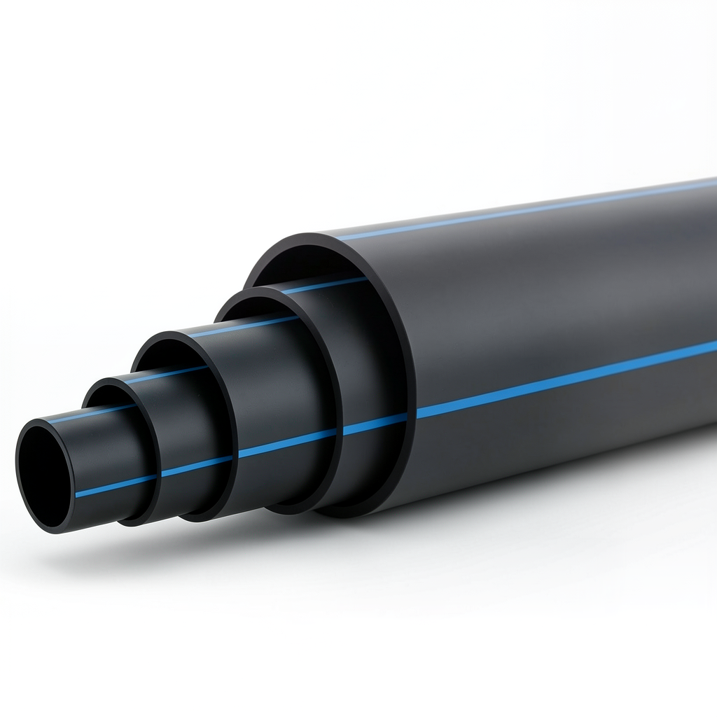HDPE Polyethylene Pipe Nominal Pressure 10 Bar PE 80 OD 280 mm SDR 13.6 Black with Blue Stripes