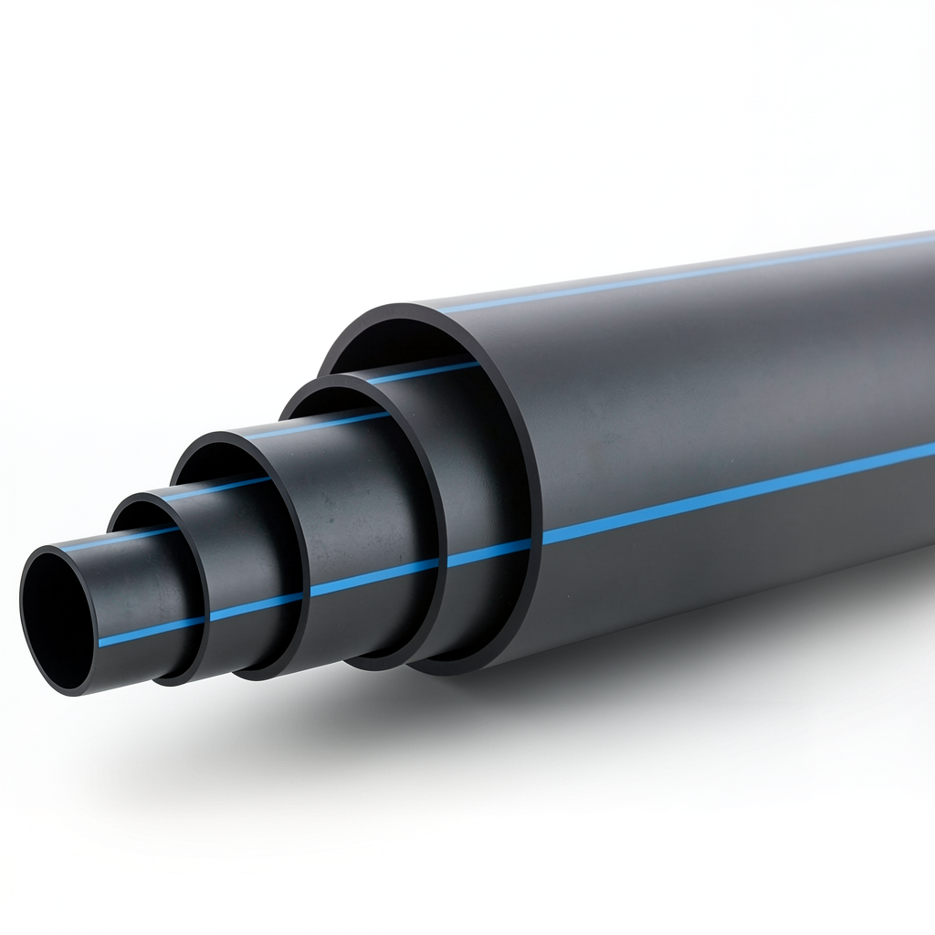 HDPE Polyethylene Pipe PN 10 Bar PE 80 OD 315 mm SDR 13.6 Black with Blue Stripes