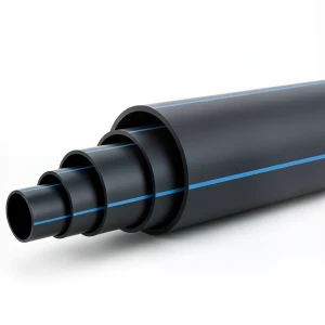 مواسير بلاستيك HDPE ضغط 12.5 بار PE 100 قطر خارجي 225 مم SDR 13.6 أسود مع خطوط زرقاء