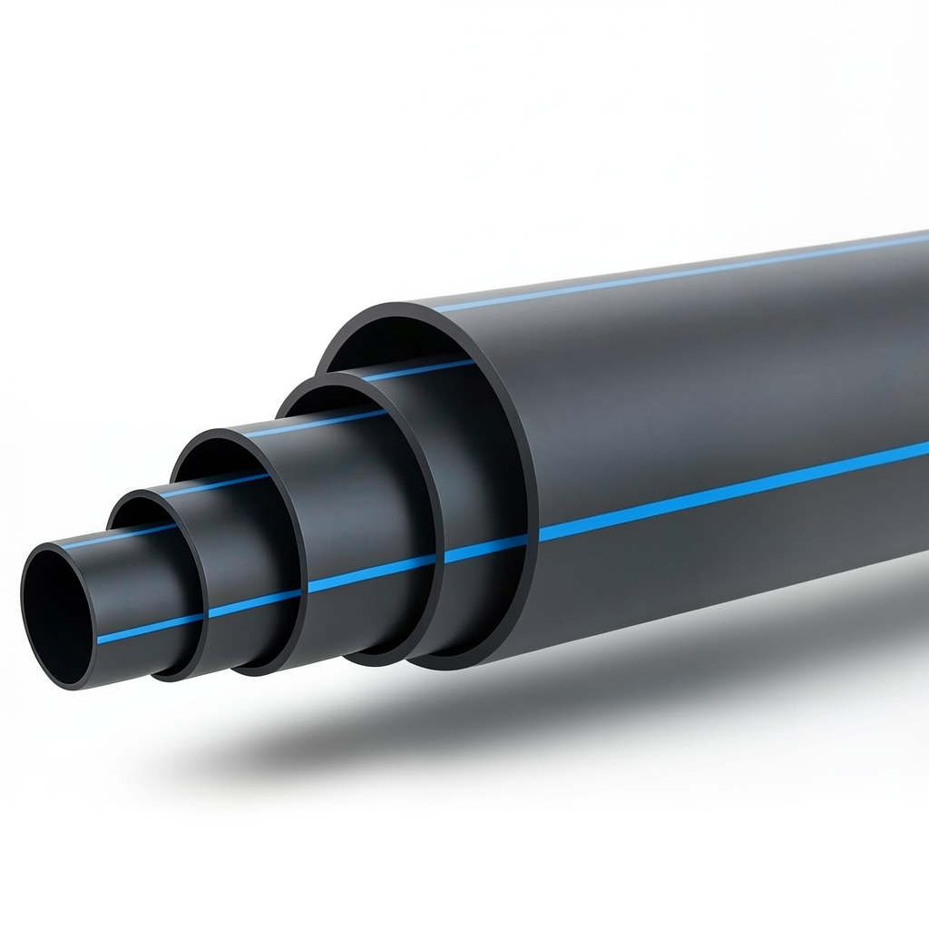 أنابيب بلاستيك HDPE ضغط 12.5 بار PE 100 قطر خارجي 250 مم SDR 13.6 أسود مع خطوط زرقاء