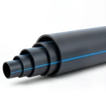 مواسير HDPE ضغط 8 بار PE 80 قطر خارجي 450 مم SDR 17 لون اسود مع خط ازرق