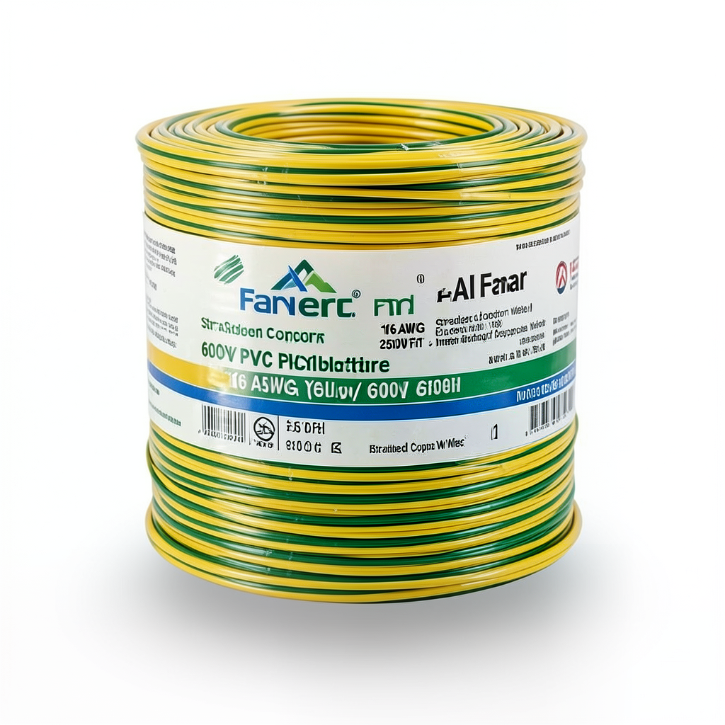 16 AWG Stranded Copper Electric Wire 600V PVC Insulated AWM Yellow/Green 2500ft | Al Fanar