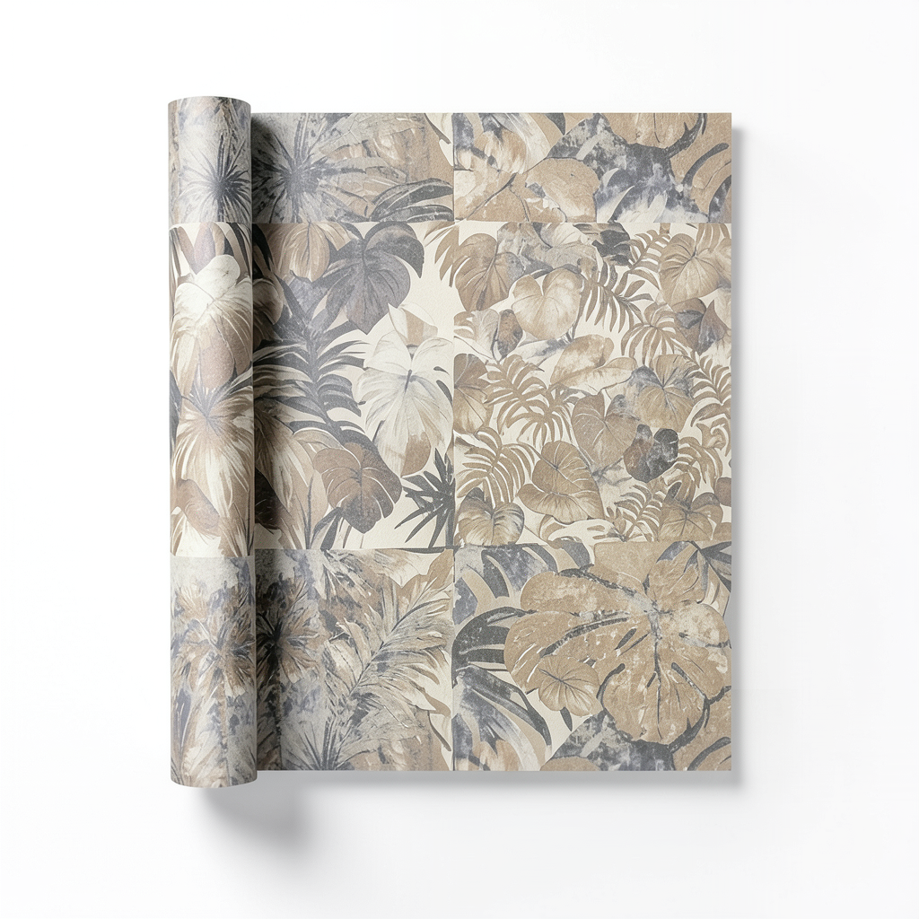 Leaf-patterned Wall Covering 10m x 1.06m Beige, Model 46701