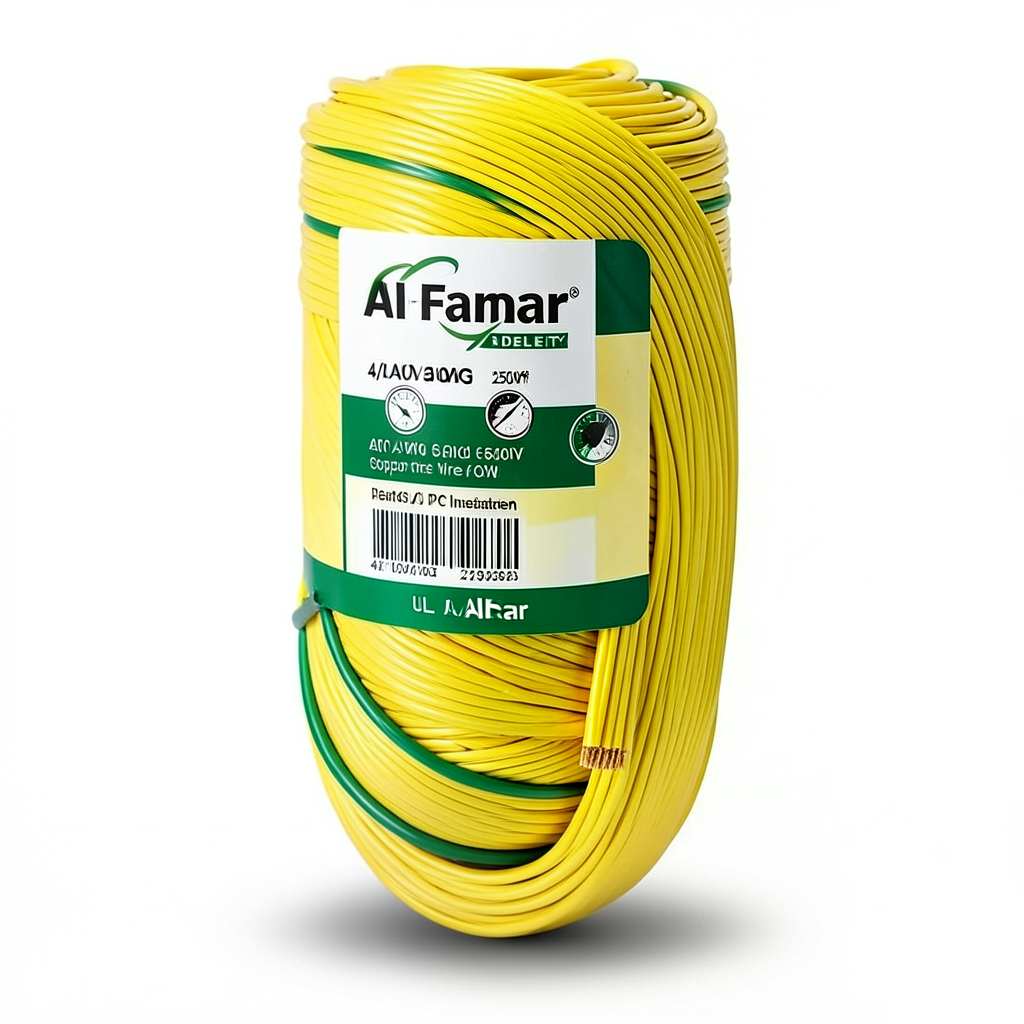 لفة سلك 4/0 AWG نحاس مجدول 600 فولت، عزل PVC، AWM، اصفر/اخضر، طول 2500 قدم | شركة الفنار