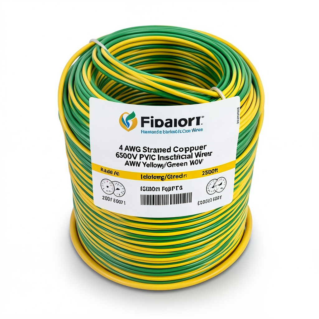 لفة سلك كهرباء 4 AWG نحاس مجدول 600 فولت AWM معزول PVC اصفر/اخضر 2500 قدم | شركة الفنار