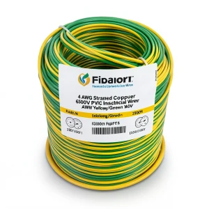 لفة سلك كهرباء 4 AWG نحاس مجدول 600 فولت AWM معزول PVC اصفر/اخضر 2500 قدم | شركة الفنار