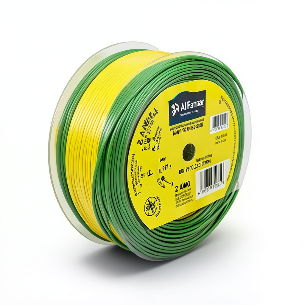 سلك كهرباء 2 AWG نحاس مجدول 600 فولت معزول PVC AWM اصفر/اخضر 2500 قدم | شركة الفنار