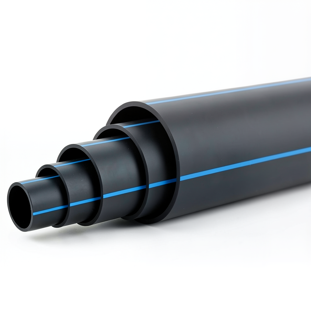 HDPE Plastic Pipe PN 12.5 Bar PE 80 OD 315 mm SDR 11 Black with Blue Stripes