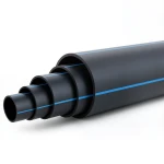 مواسير HDPE ضغط 12.5 بار PE 80 قطر خارجي 450 مم SDR 11 اسود مع خط ازرق