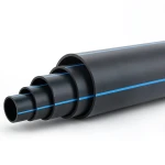 مواسير HDPE ضغط 12.5 بار PE 100 قطر خارجي 315 مم SDR 13.6 لون أسود مع خط أزرق