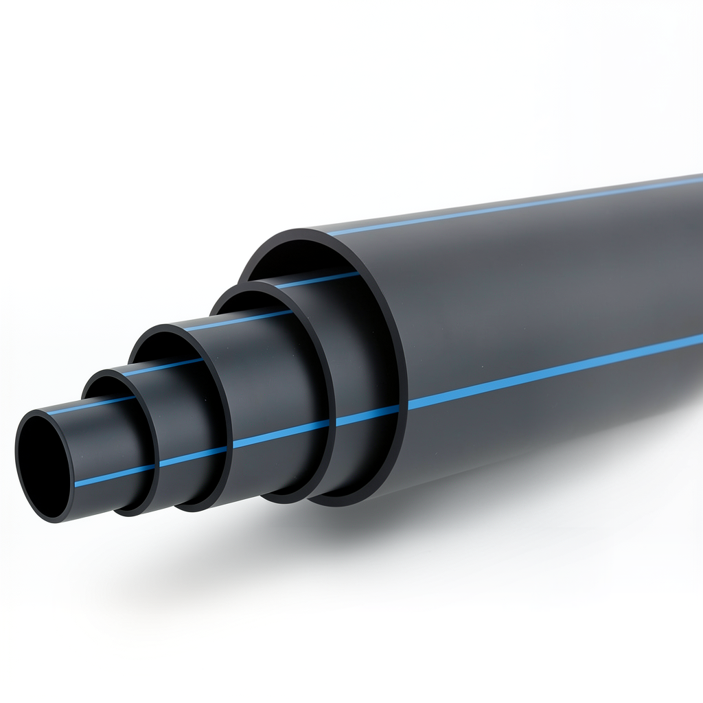 أنابيب HDPE ضغط 12.5 بار PE 100 قطر خارجي 355 مم SDR 13.6 أسود مع خط أزرق