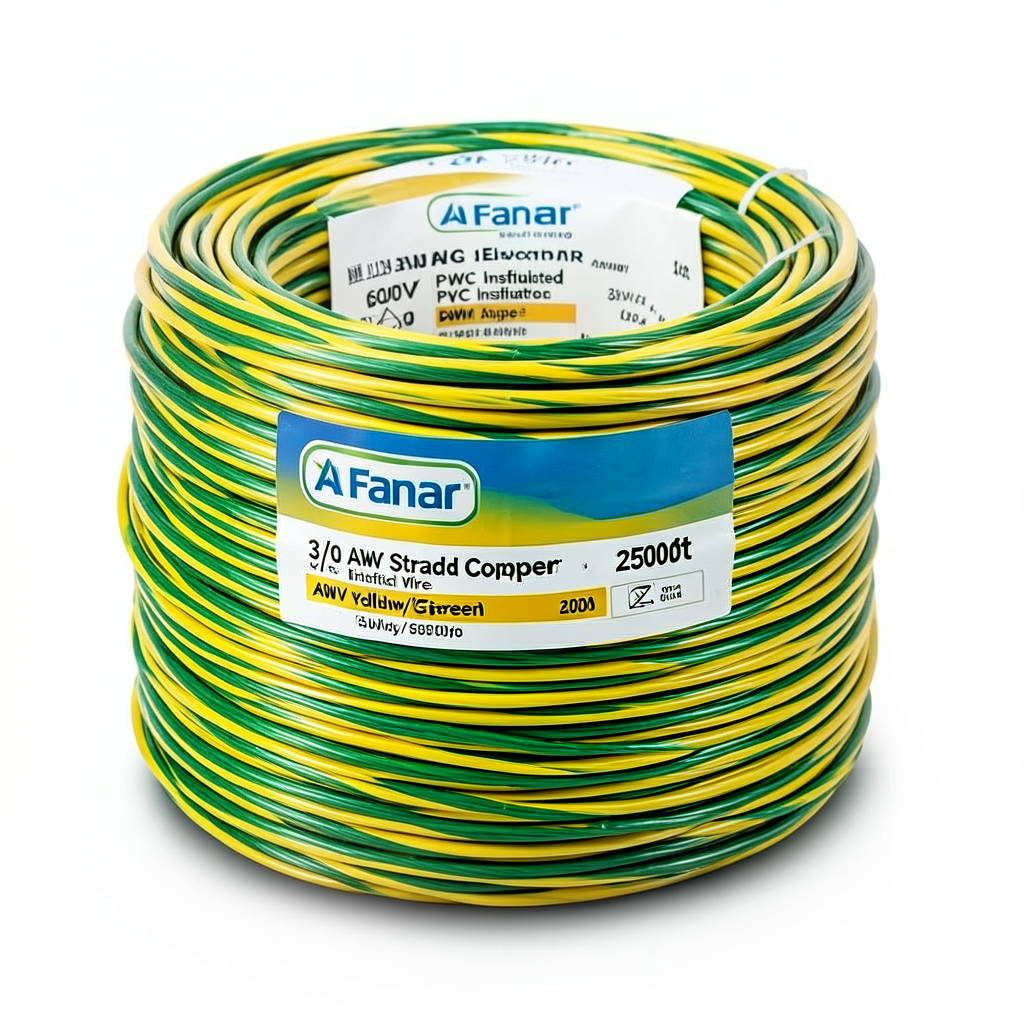 سلك كهرباء 3/0 AWG نحاس مجدول 600 فولت معزول PVC AWM اصفر/اخضر 2500 قدم | شركة الفنار