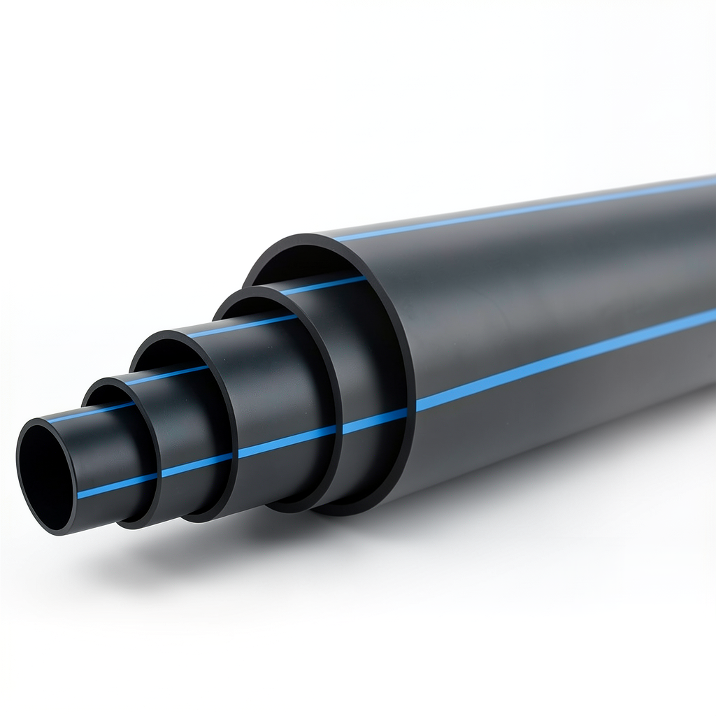 HDPE Pipe PN 12.5 Bar PE 100 Outside Diameter 355 mm SDR 13.6 Black with Blue Stripes