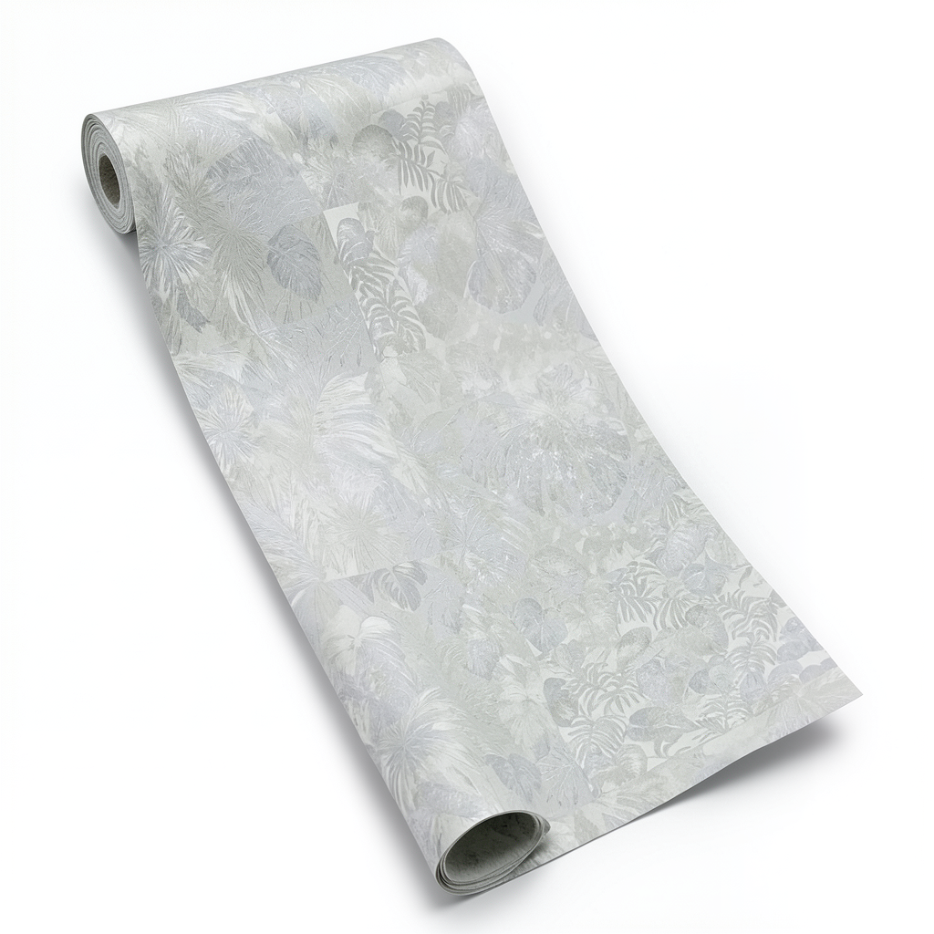 Wall Decoration Leaf-Patterned Design 10 m x 1.06 m Pale Gray